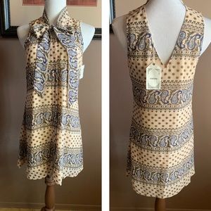 Cream Paisely Print Sleeveless Mini Dress Size Small NWT
